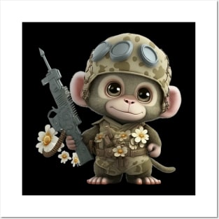 The smiling soldier monkey with the helmet and his flowers Posters and Art